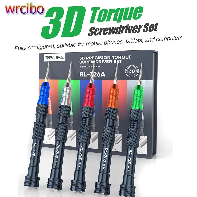 RELIFE RL-726 3D Precision Torque Screw Driver Anti Slip Teeth Screwdriver For iPhone Android phone Disassembly Repair Tools