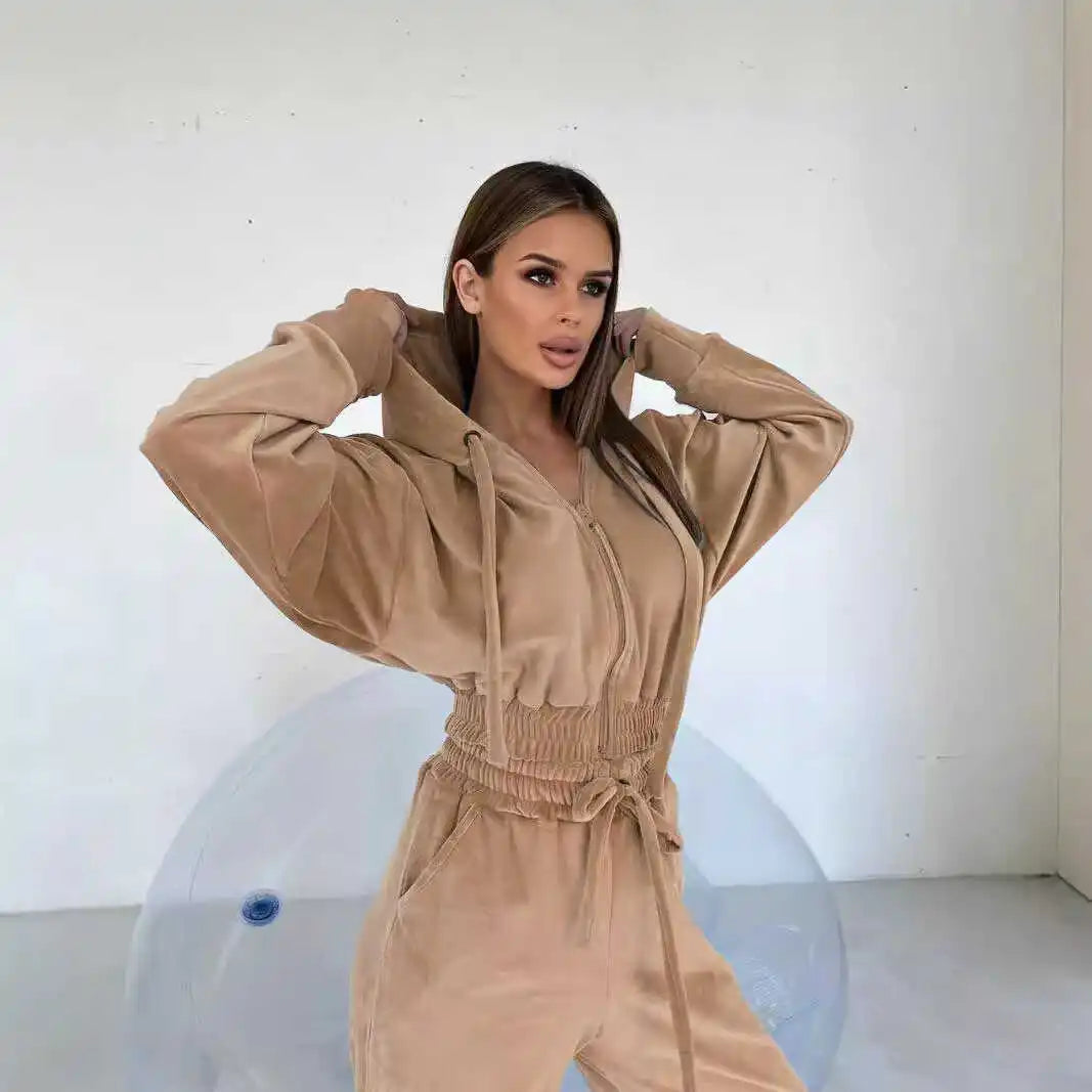 Women's Casual Winter Suit Hooded Zipper Sports Jaet And Long Pants Two-Piece Set Autumn Winter Faion Ladies' Wear