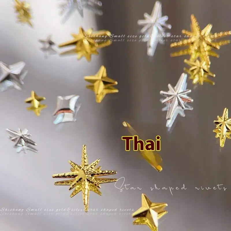 6 Girds 3D Metal Stars Nail Rivet Studs Decoration Starlight Sparkle Jewelry Nail Arts Tools Alloy Manicure Accessories