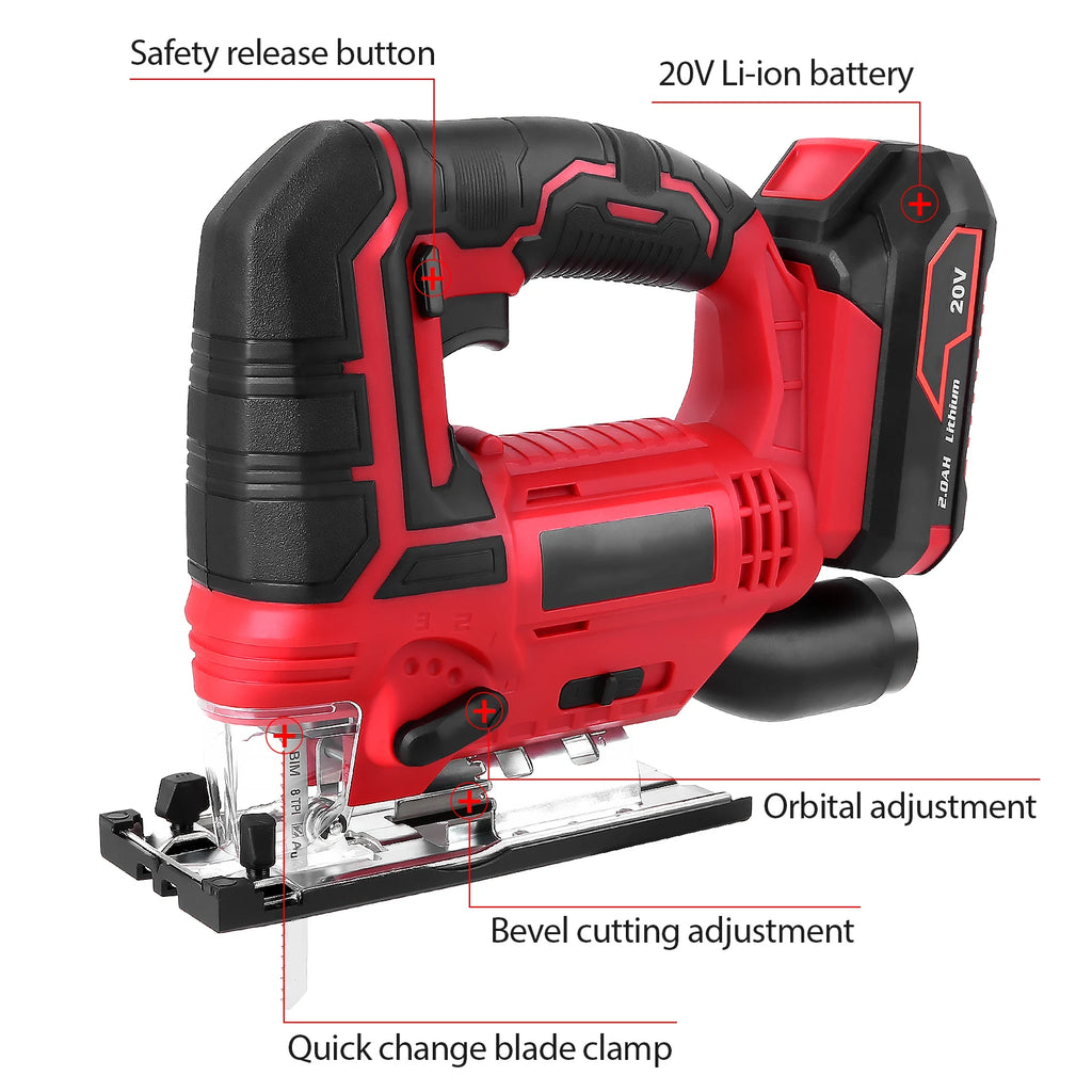 Electric Jigsaw Woodworking Power Tool Jigsaw 20V Cordless Jigsaw Kit Multi-Function Adjustable Speed Jigsaw EU Plug