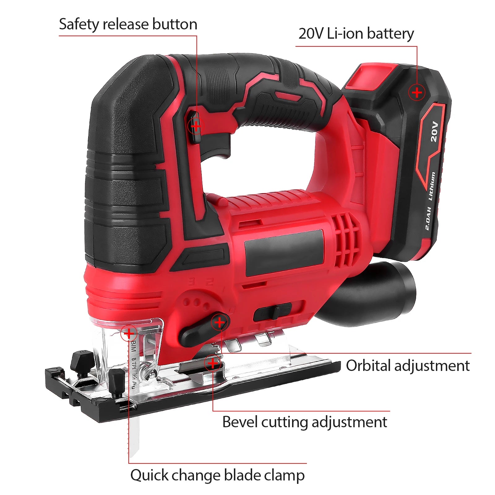 Electric Jigsaw Woodworking Power Tool Jigsaw 20V Cordless Jigsaw Kit Multi-Function Adjustable Speed Jigsaw EU Plug