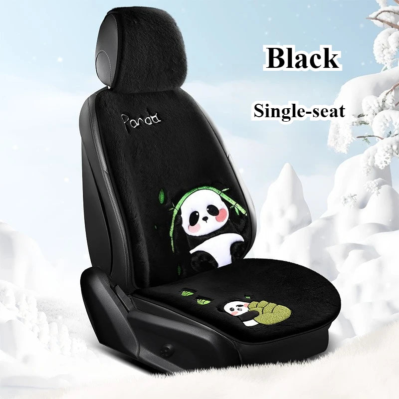 Exquisite Embroidery Cute Panda Plush Car Seat Cushion Winter New Soft Comfortable Universal Fit For Split-Type Cars