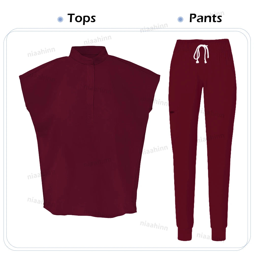 Custom Logo Scrub Beauty Spa Uniform Work Clothes Fashion Short Sleeved Top Nursing Articles Medical Accessories Scrub Nurse Set