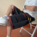 With Pockets Draw String Long Men's Cargo Shorts Button Elastic Waist Baggy Black Loose Bermuda Half Male Short Pants Wide Nylon