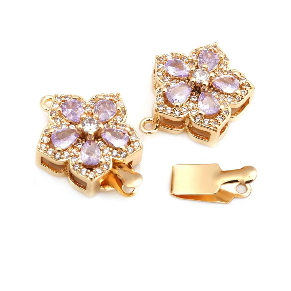 4 Sets Full Size 21x15MM 18K Gold Color Brass Zircon Flower Necklaces Connect Clasps High Quality Diy Jewelry Making Supplies