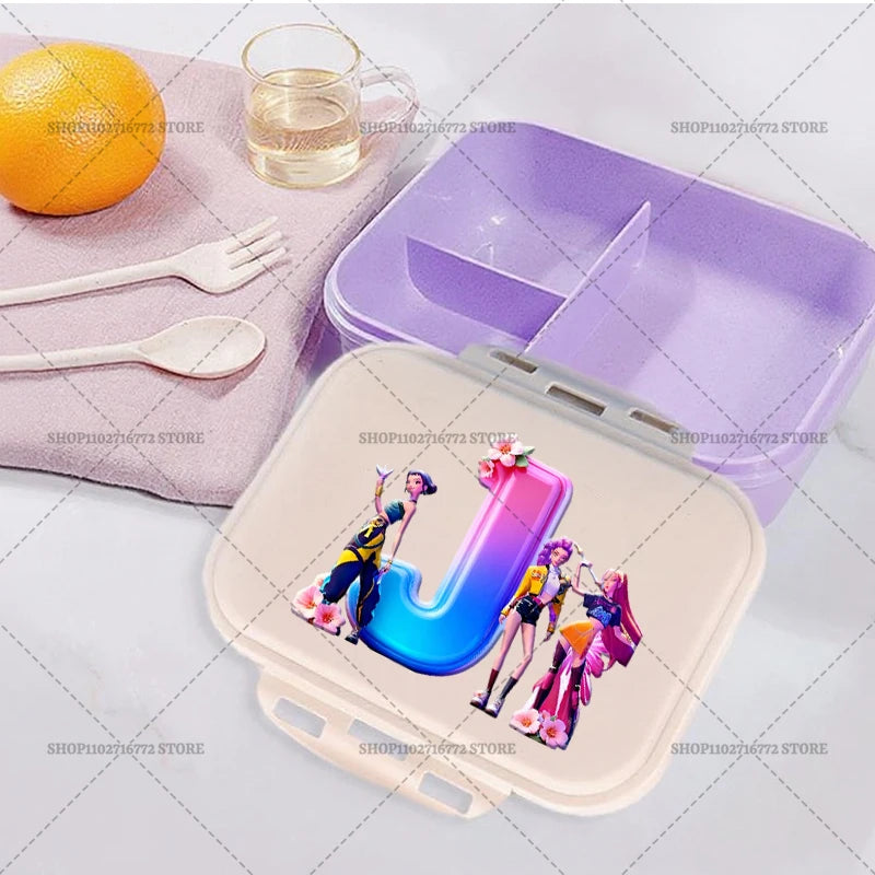 New Kpop Demon Hunter Girl Lunch Boxes Letter Student Plastic Portable Bento Box Food Fruit Container LunchBox Kid Birthday Gift
