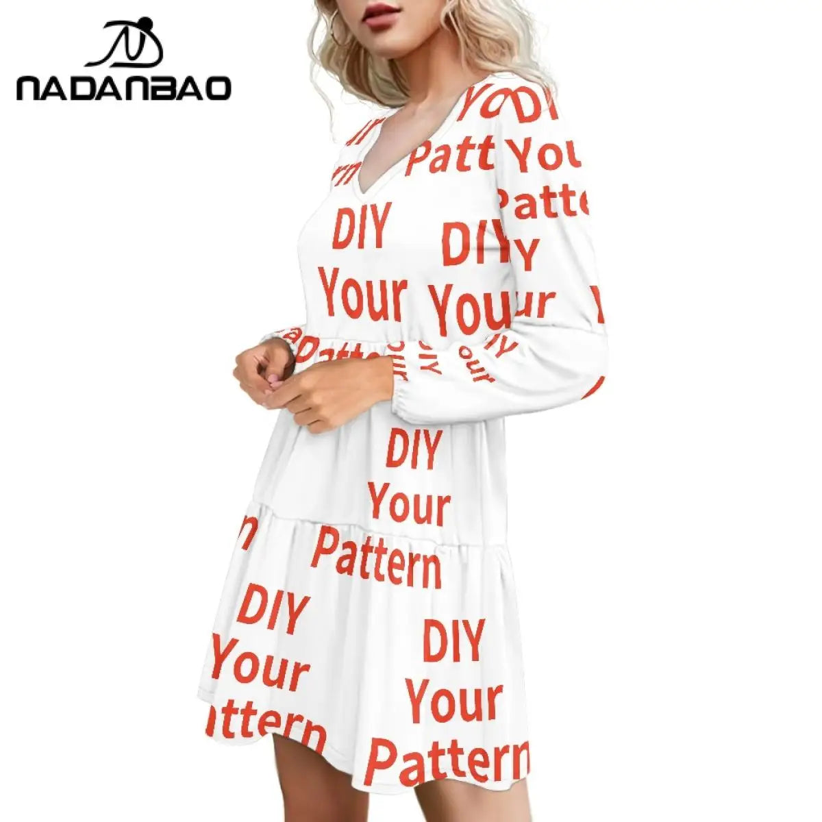Your Image Customized Women's Long Sleeve Face Dress DIY Your Logo or Text V-neck Dresses Custom  Autumn Lady Party Dress Gifts
