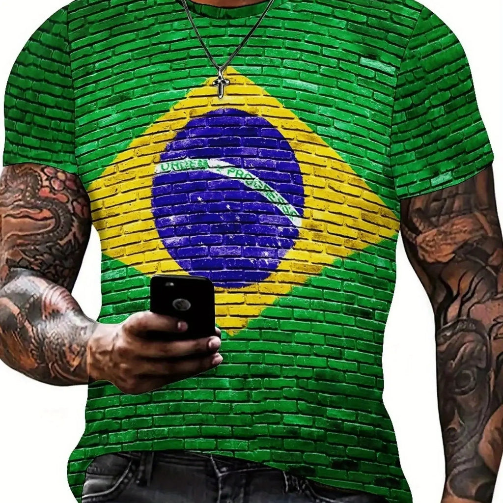 Men's & Women's Brazilian Flag 3D Print T-Shirt - Loose Fit Plus Size, Soft Breathable Polyester, Lightweight 180gsm Fabric