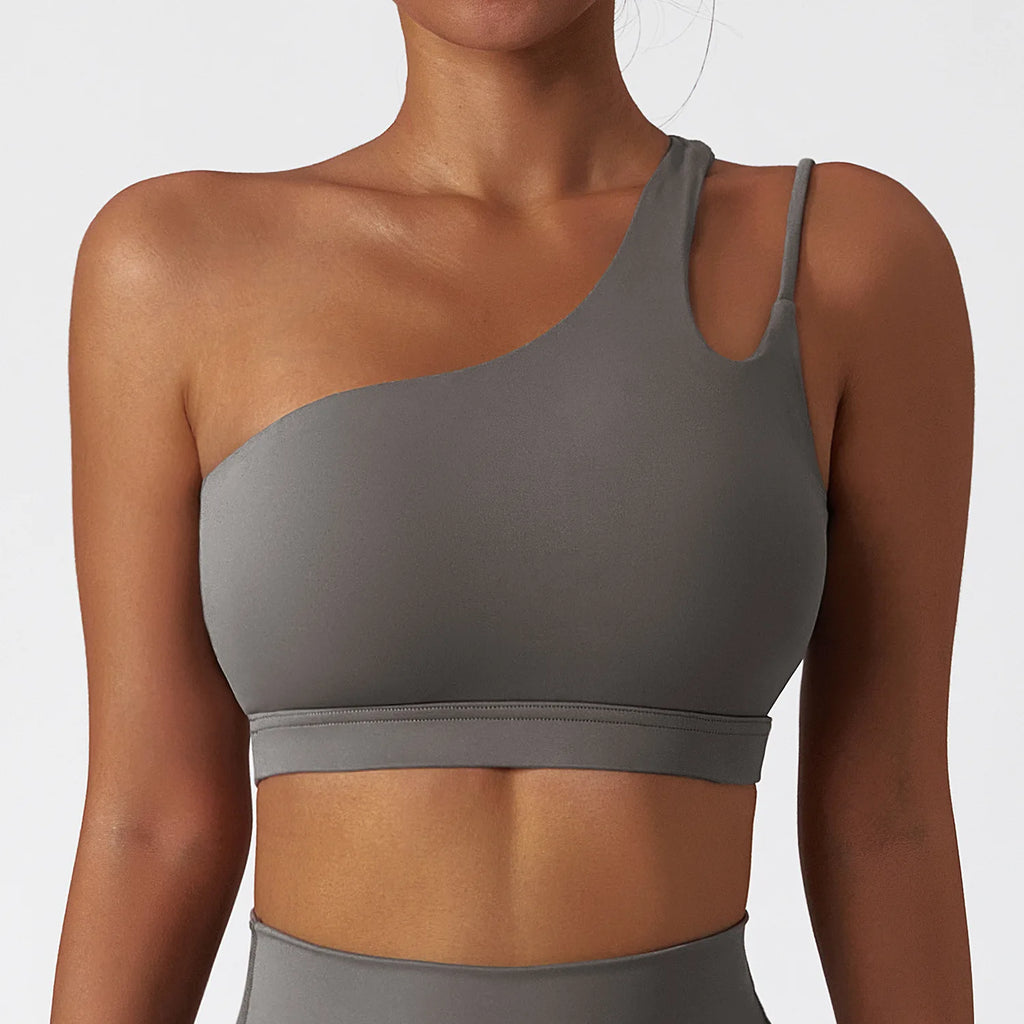 Oblique Shoulder Yoga Bra Women's Beautiful Back Gym Sports Underwear Hollow out Back Running Fitness Vest Push Up Workout Top
