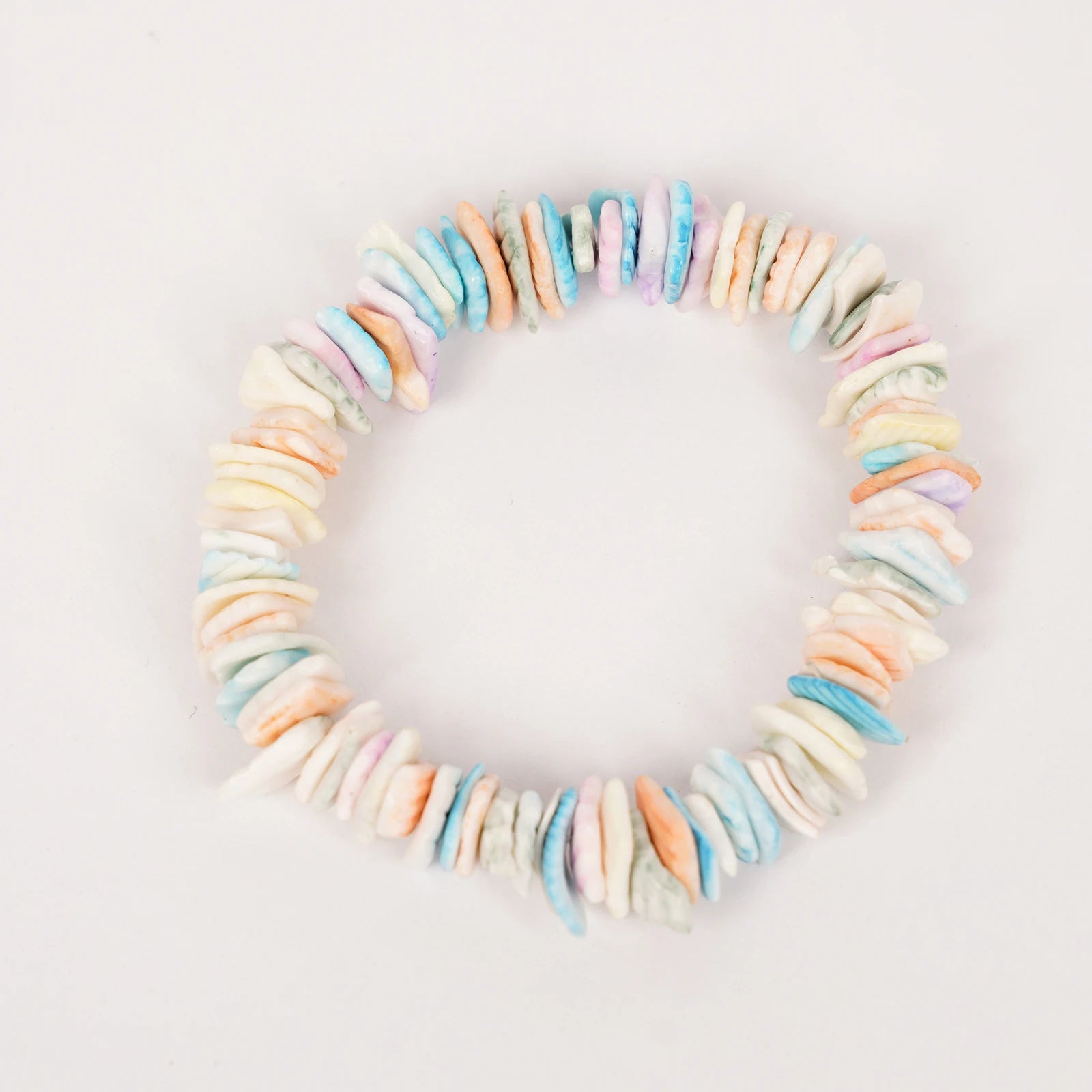 Hand Beaded Colored Elastic Shell Bracelet  (5-024)