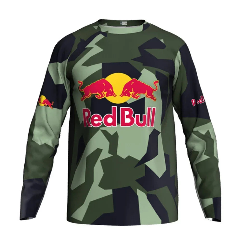 2025 SpringAutumn Red Bull Summer Fitness Quick Dry Breathable Training Shirt Hot Sale Men's Long Sleeve Loose Oversized T-shirt