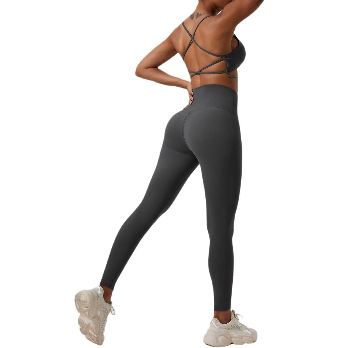 LezyanXR Nude Beautiful Back Breathable Tight Quick Drying 2 Pieces Gym Yoga Sport Running Exercise Workou Set Womens Outfits