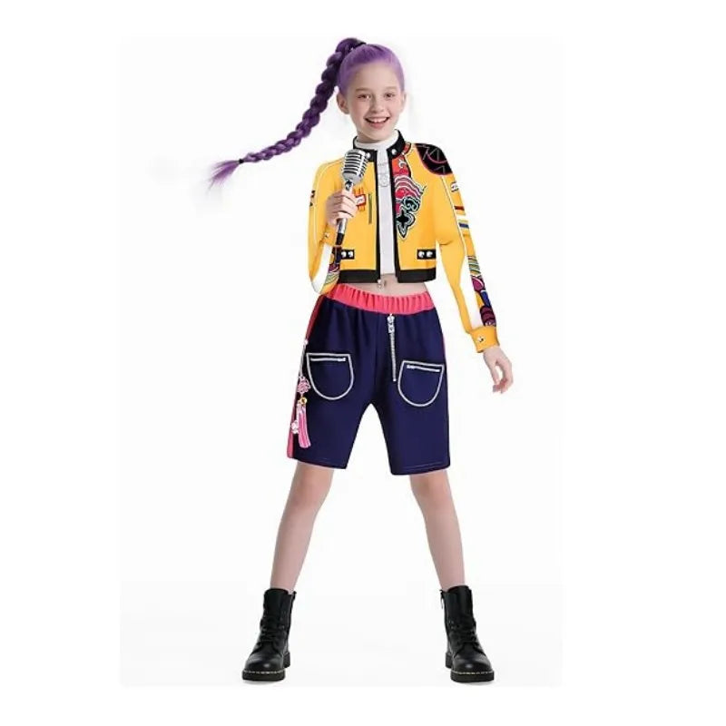 Movie kpop demon hunter Rumi Cosplay Costume for Girl Halloween Carnival Rumi jacket vest and shorts Three-piece Set Dress Up