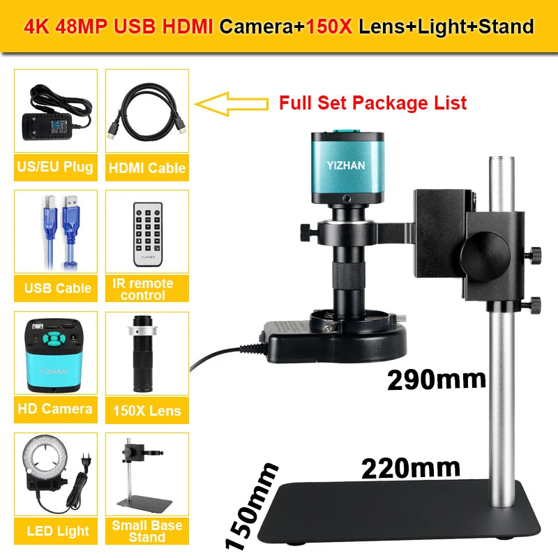 130X 150X 180X 215X C-Mount Zoom Lens Electronic Digital Microscope 4K 48MP HD Video Recording Industrial Cameras Repair Tools