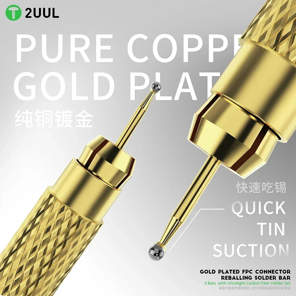 2uul SC98 Gold Plated FPC Tin Dragging Needle Connector Reballing Solder Bars with 3pcs Carbon Fiber Tin Sucktion Tool Set