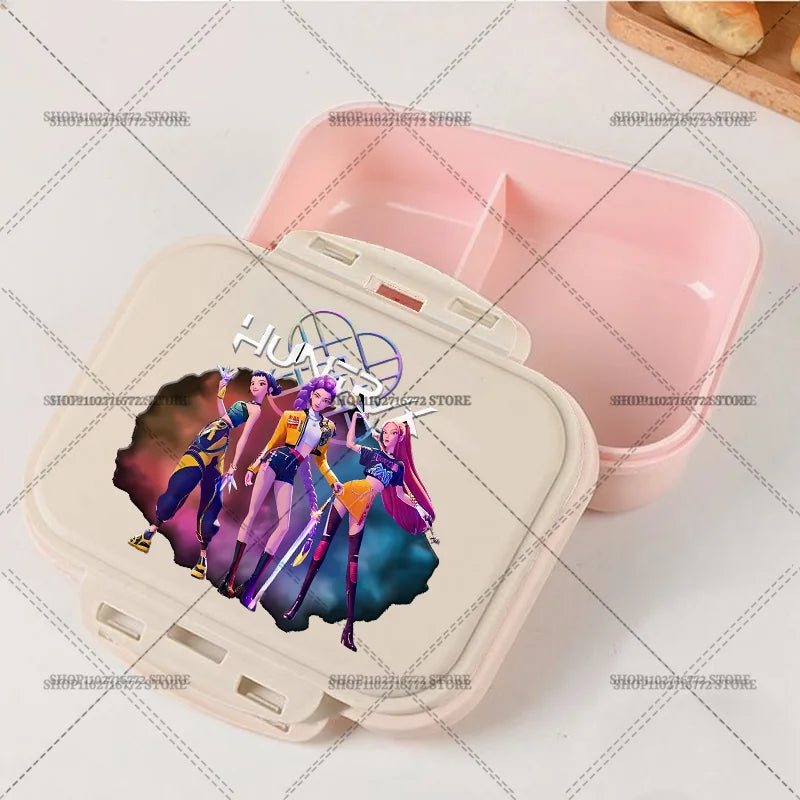 New Kpop Demon Hunter Bento Box Anime Huntrix Lunch Boxes with Dinnerware Girls School Picnic Food Storage Fruit Container Gift