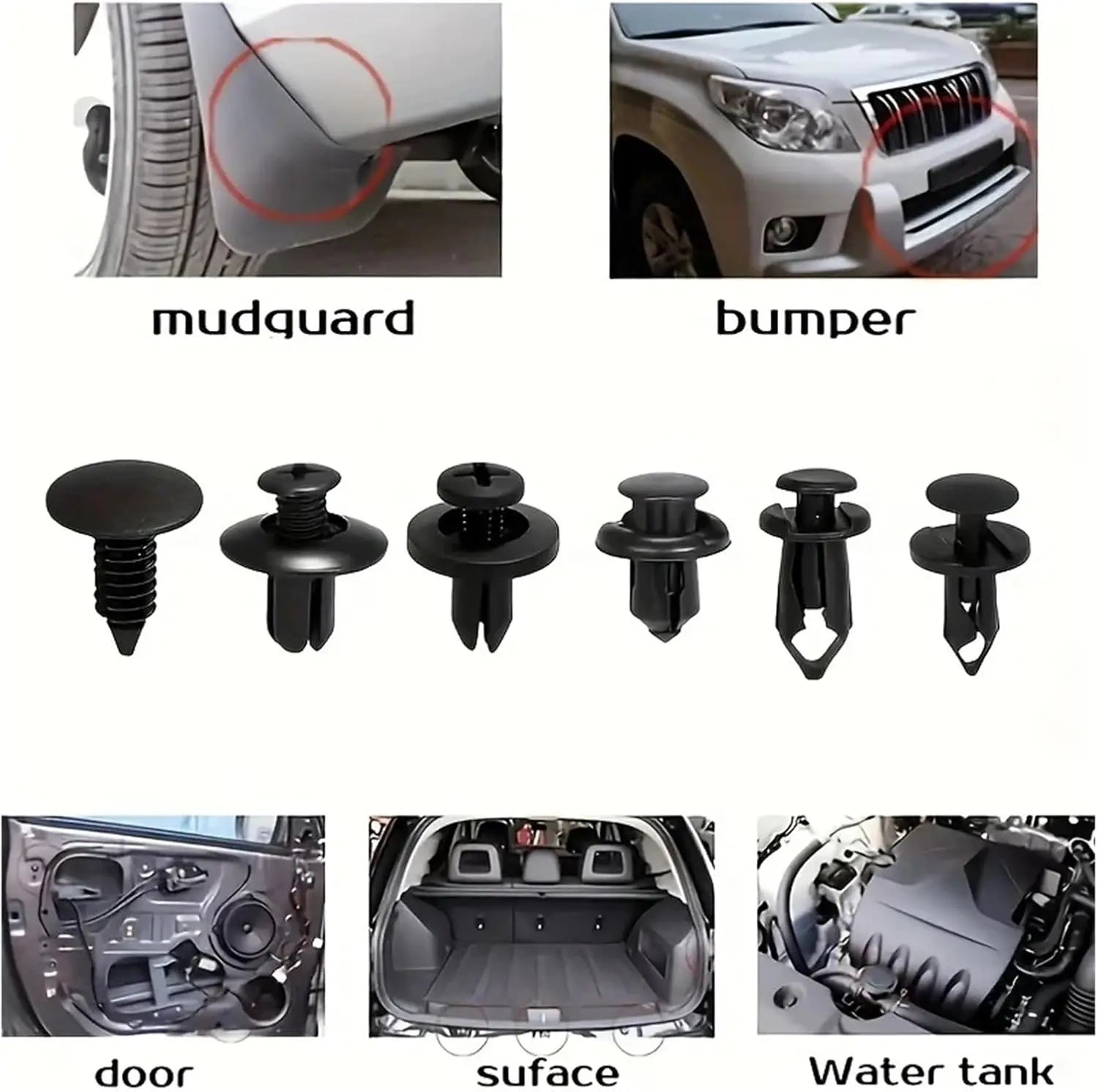 Bagged Set of 190 Pcs Car Universal Buckles 6 Models Size Fastener Rivet Clamping Fastener Buckle Car Accessory Abs Material Fixed Screw