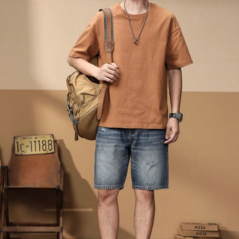 Man Bermuda Denim Shorts Ripped Straight Retro Short Jeans Pants for Men Summer Streetwear Harajuku Vintage Original Trend 2025