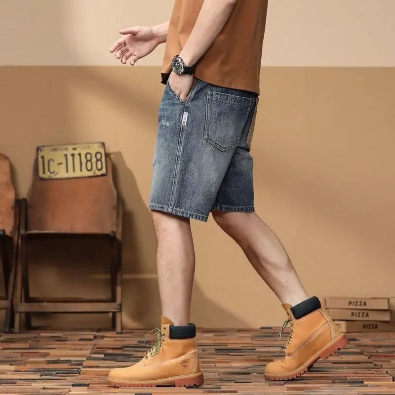 Man Bermuda Denim Shorts Ripped Straight Retro Short Jeans Pants for Men Summer Streetwear Harajuku Vintage Original Trend 2025