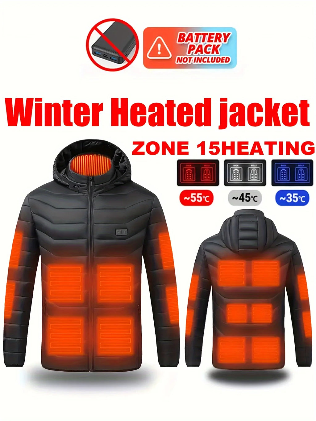 Men's and Women's Intelligent 8-Zone Heating, V-neck Hooded Lightweight Insulation Jacket (Does Not Include Portable Charger and
