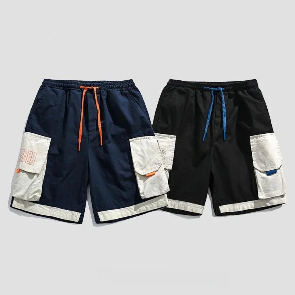 Wide Short Pants for Men Hip Hop Mens Cargo Shorts with Draw String Elastic Waist Loose Baggy Pockets Vintage Elegant Distressed