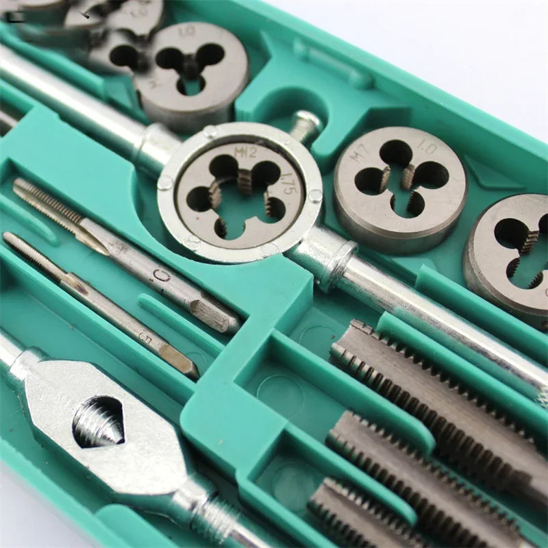 20Pcs Metric Hand Tap and Die Set Multifunction M3-M12 Screw Thread Plugs Straight Taper Reamer Tool Tapping and Thread Tools