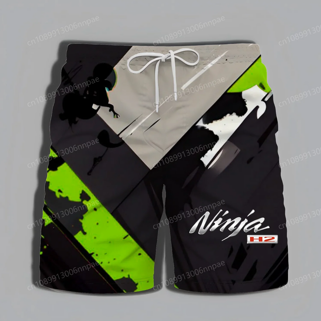 Men's Daily Summer Shorts 2025 New Kawasaki Motorcycle Extreme Sports Pattern Fashionable and Exquisite Beach Pants Cool