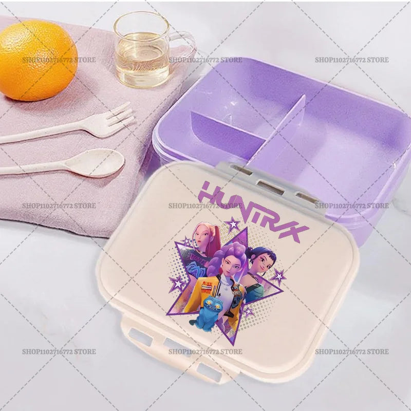 New Kpop Demon Hunter Bento Box Anime Huntrix Lunch Boxes with Dinnerware Girls School Picnic Food Storage Fruit Container Gift