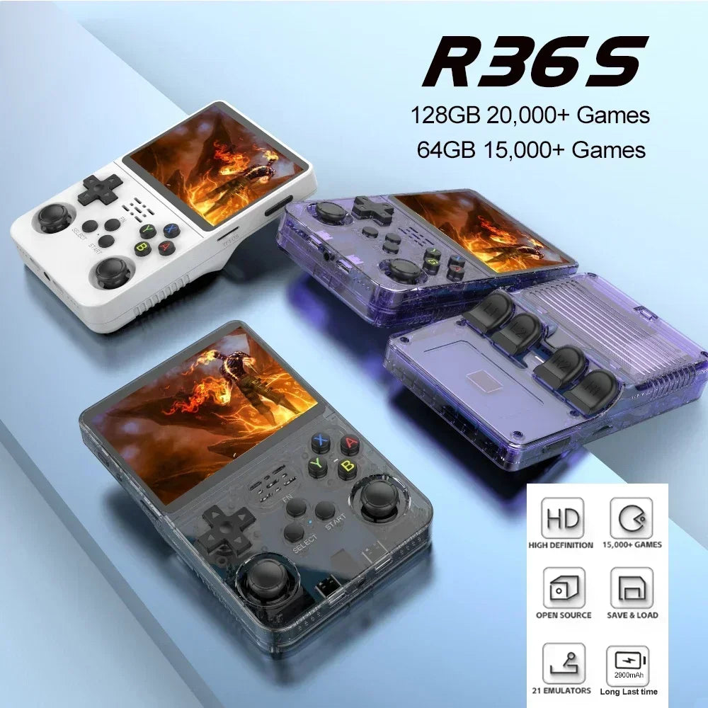 128G R36S Retro Handheld Video Game Console Linux System 3.5 Inch IPS Screen R35s Pro Portable Pocket Video Player 64GB Games