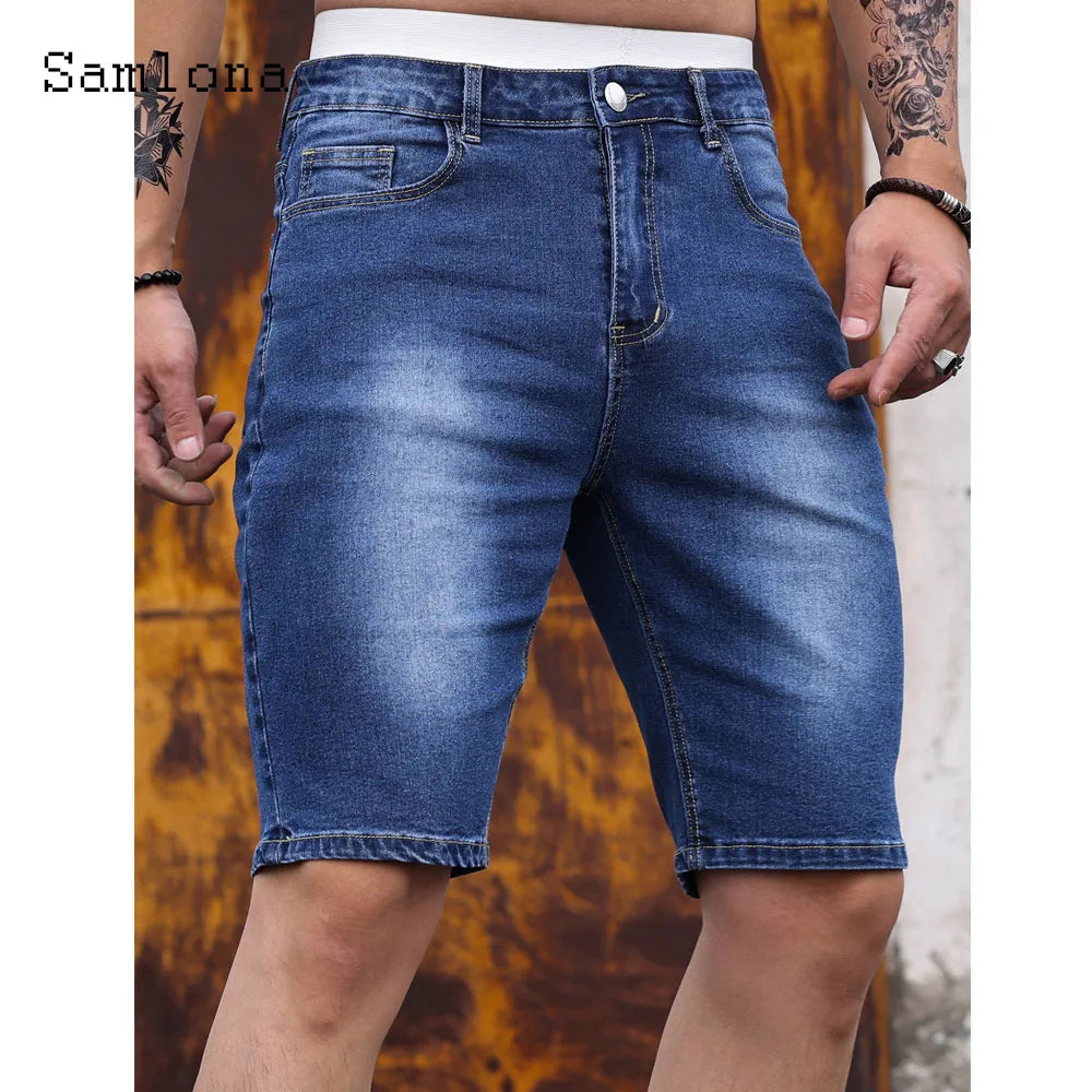 2024 America Europe Fashion Zipper Pocket Bottom Men Patchwork Denim Shorts Mens Vintage Slim Short Jeans Mid Waist Demin Shorts