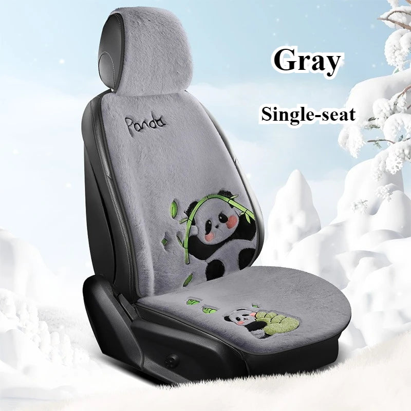 Exquisite Embroidery Cute Panda Plush Car Seat Cushion Winter New Soft Comfortable Universal Fit For Split-Type Cars