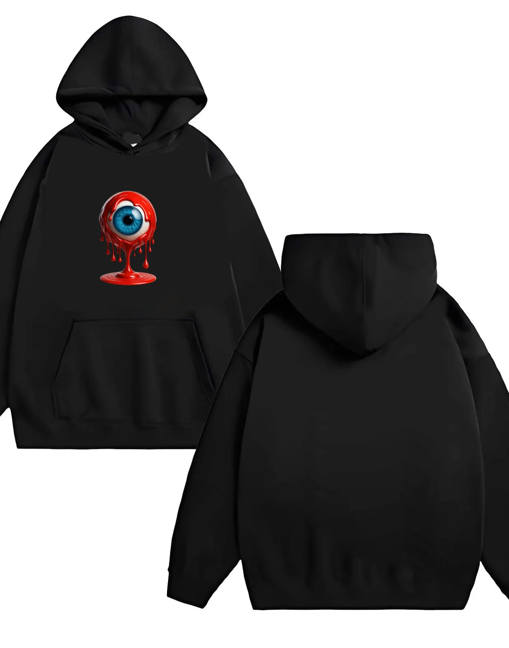 The 2025 new men's and women's fashion loose 330G heavy-duty hooded sweatshirt features eyeball prints