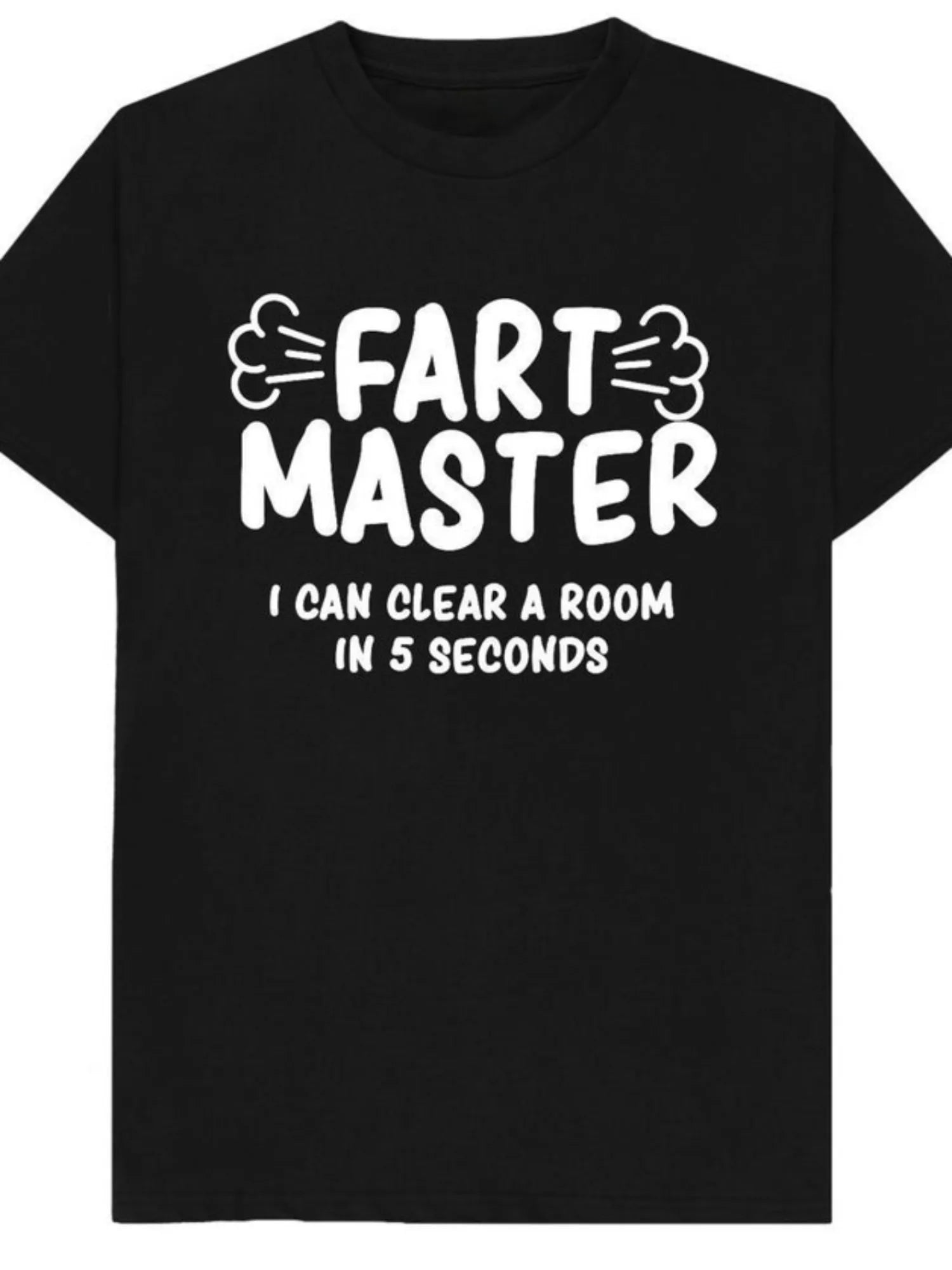 Funny 'Fart Master' Black Cotton T-Shirt - "I Can Clear a Room in 5 Seconds" Humorous Design, Soft Crew Neck Tee for Adults,