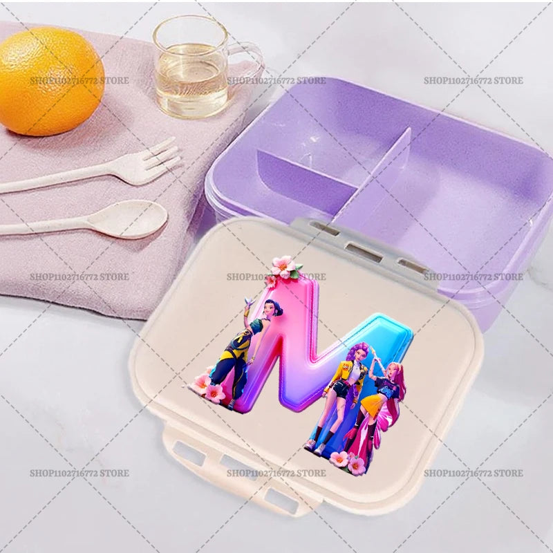 New Kpop Demon Hunter Girl Lunch Boxes Letter Student Plastic Portable Bento Box Food Fruit Container LunchBox Kid Birthday Gift
