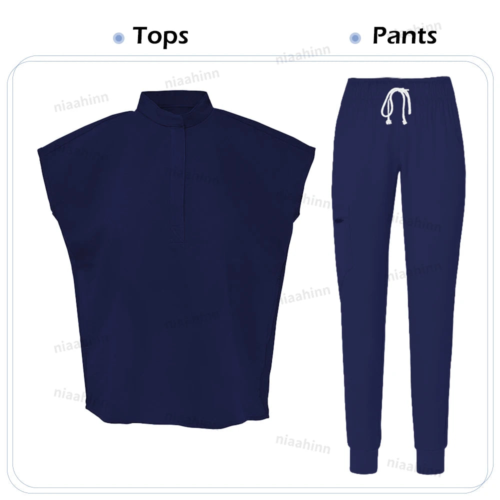 Custom Logo Scrub Beauty Spa Uniform Work Clothes Fashion Short Sleeved Top Nursing Articles Medical Accessories Scrub Nurse Set