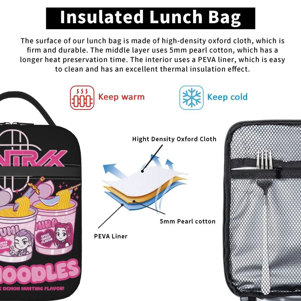 Huntrix Girls Cup Noodles Kpop Demon Hunters Lunch Bag Portable Lunch Box Men Office Print Cooler Bag Leisure Oxford Lunch Bags