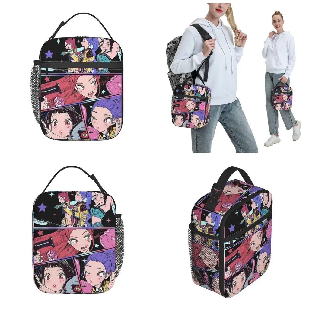 Group Girl Team Huntrix Kpop Demon Hunters Insulated Lunch Bags Lunch Container Cooler Bag Lunch Box Tote Office Bento Pouch