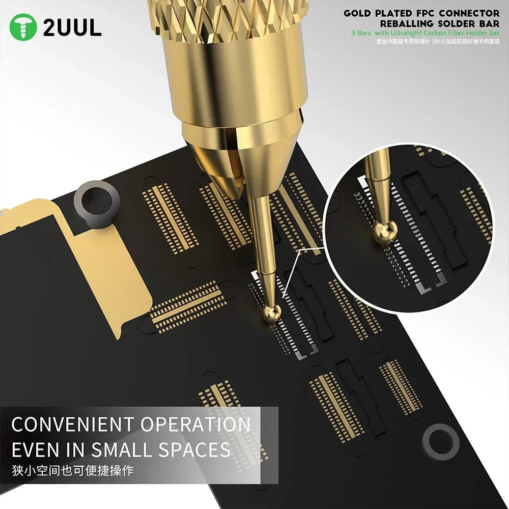 2uul SC98 Gold Plated FPC Tin Dragging Needle Connector Reballing Solder Bars with 3pcs Carbon Fiber Tin Sucktion Tool Set