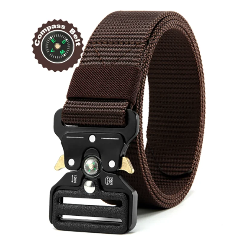 Compass Multi-Function Outdoor Tactical Belt for Men and Women Durable Quick-Dry Canvas Nylon Webbing Hiking Camping Sport Gear