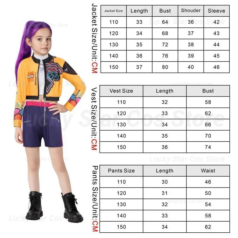Movie kpop demon hunter Rumi Cosplay Costume for Girl Halloween Carnival Rumi jacket vest and shorts Three-piece Set Dress Up