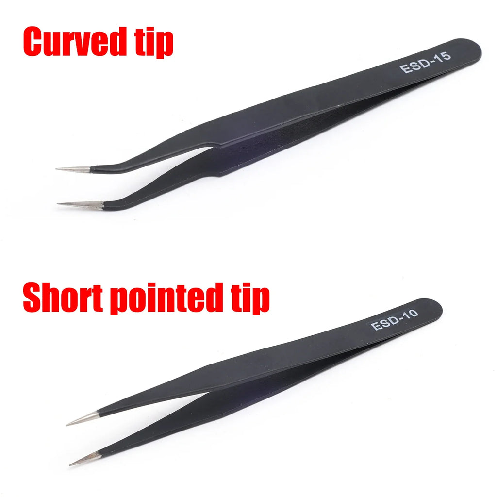 Precision Tweezers Set ESD Stainless Steel Anti-static Tweezers PCB Repair Tools for Electronics Repair Soldering Craft Tools