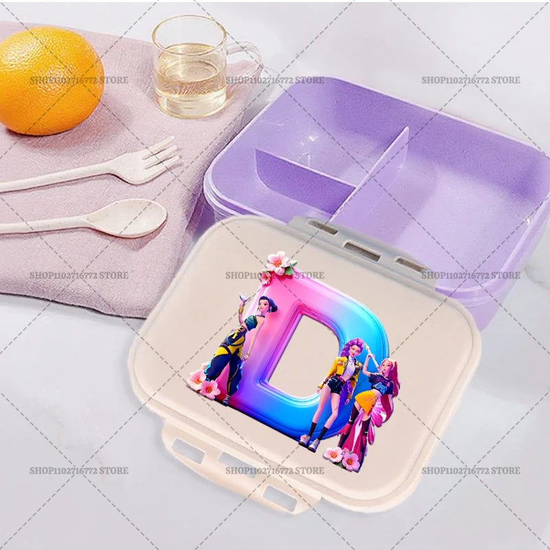 New Kpop Demon Hunter Girl Lunch Boxes Letter Student Plastic Portable Bento Box Food Fruit Container LunchBox Kid Birthday Gift