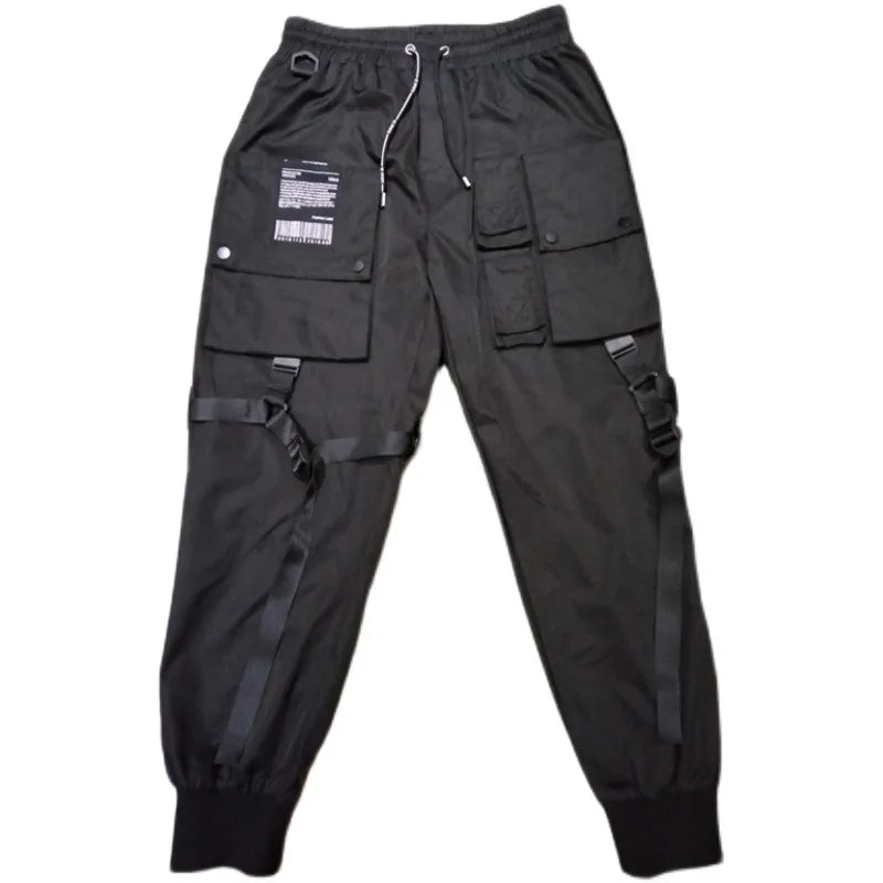 Ribbon Buckle Functional Cargo Pants Men's Multi-pocket Hip Hop Casual Trousers For Men Fashion Personality Tactical Pants