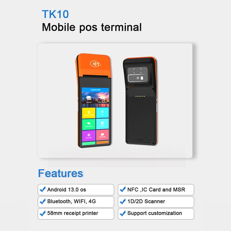 Pos Terminal Payment Handheld 6 Inch Android 13 Mobile All in One Touch Screen Pos With Printer Barcode Scanner for Restaurant