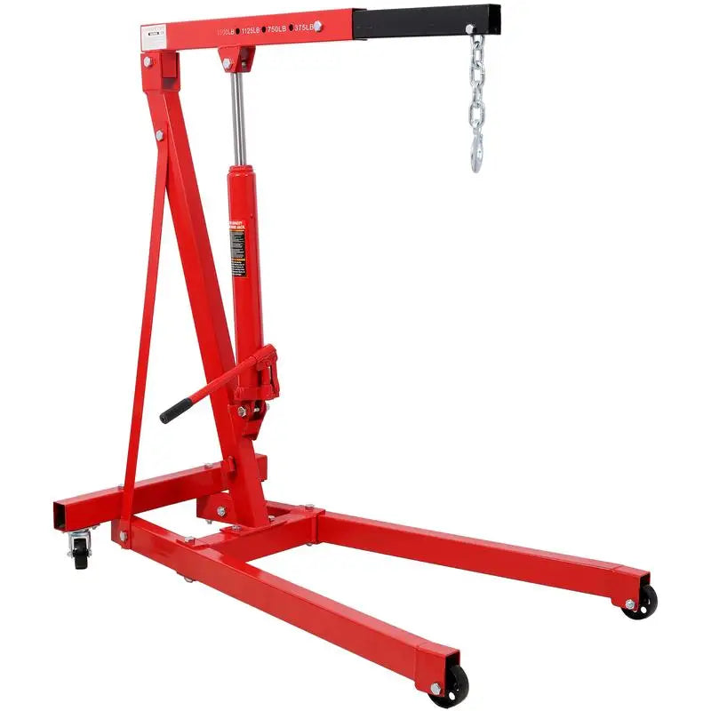 1500 lbs Folding Engine Hoist Cherry Picker Crane Lift, Heavy Duty Steel with 4 Caster Wheels, Red Color, Shop Equipment
