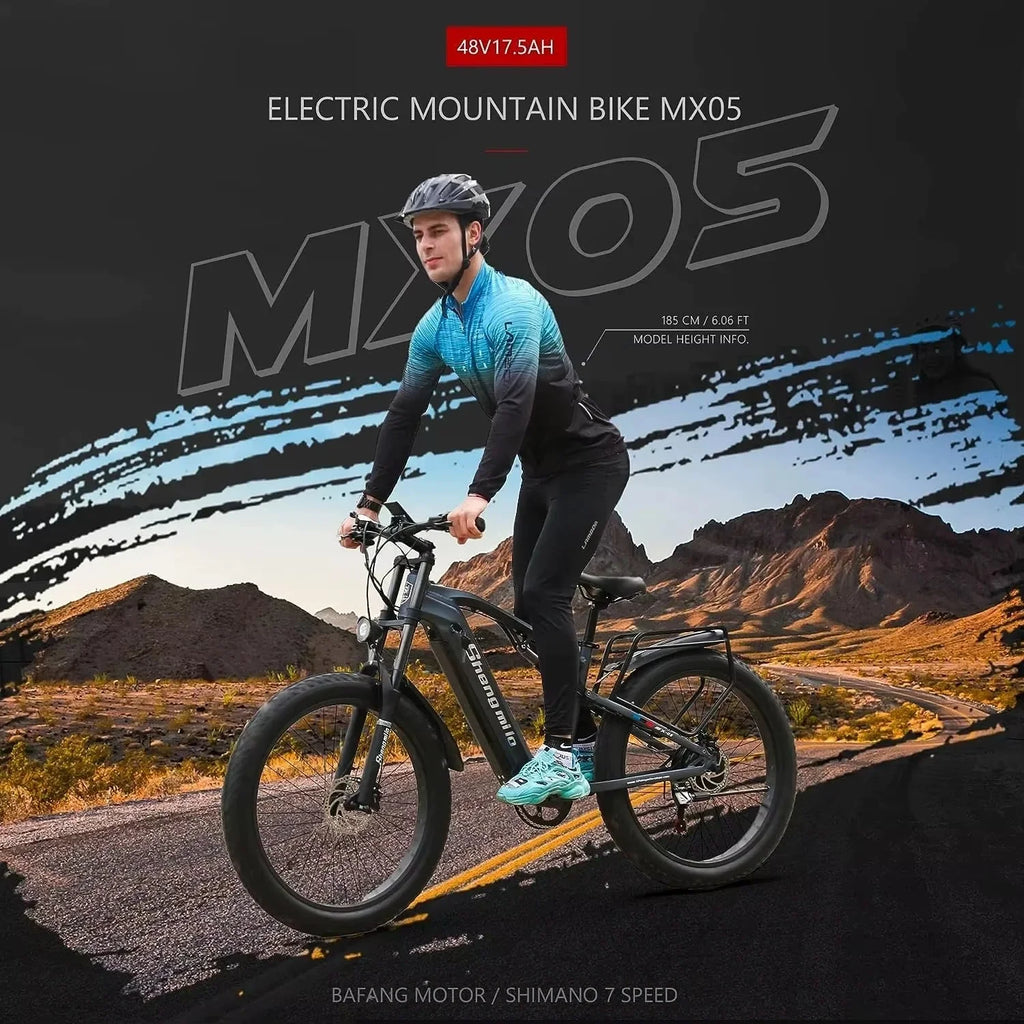 Shengmilo Electric Bicycle ,Adult eBikes with 48V 17.5Ah Battery ,1000W BAFANG Motor ,Shimano 7 Speed,Fat Tire Mountain bikes