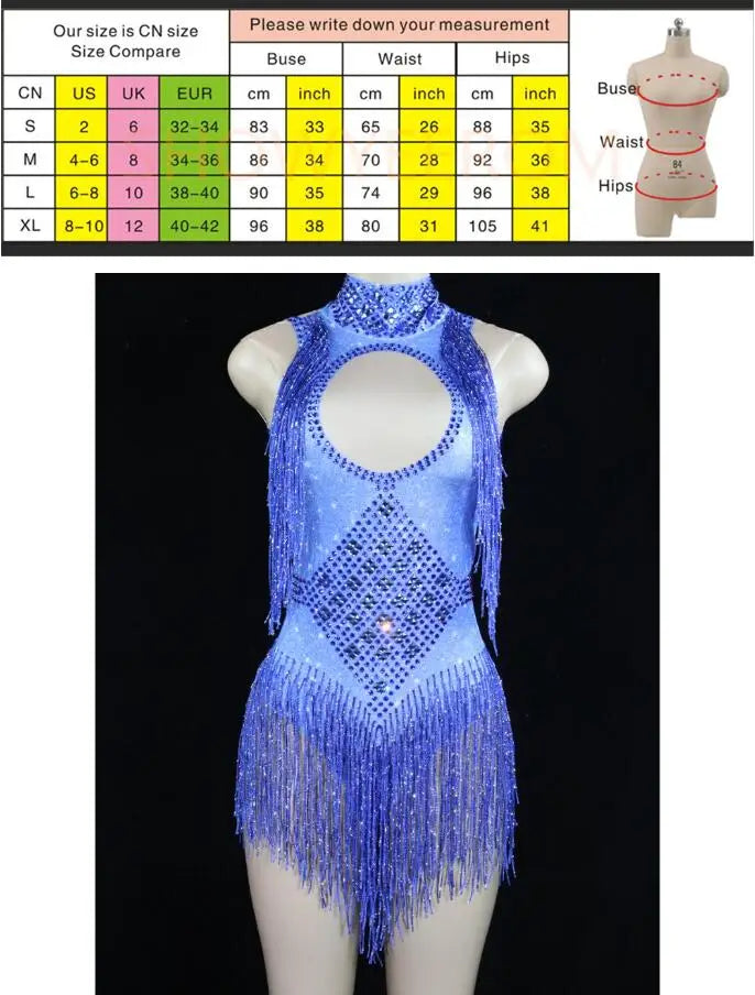 Birthday Party Sexy Stage Show Costume Bar Dj Turtleneck Diamond Fringed Stretch Onesie Skirt Vestidos Elegantes Mujer De Fiesta