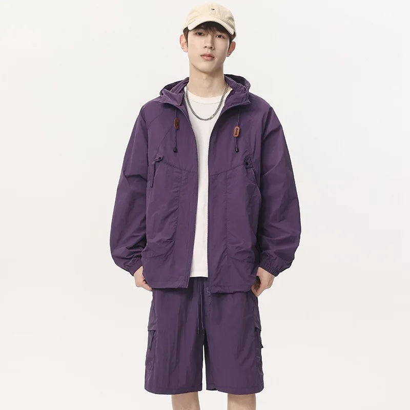 Ice Silk Dry Summer Lightweight Outdoor Men's Sun Protection Clothing Set Breathable Cool Feeling Long Jacket