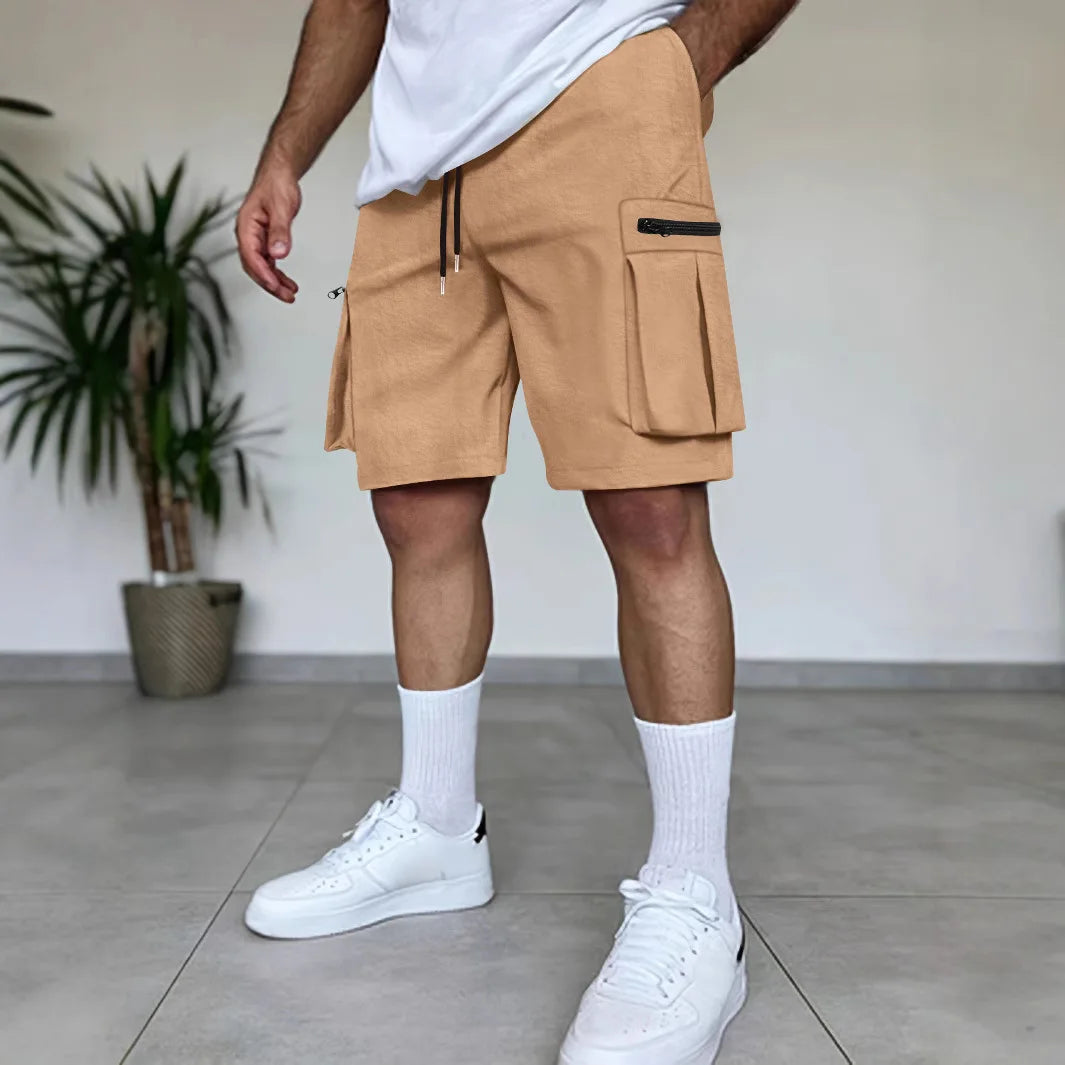 Summer new solid-color high-quality short men's casual mountain-style multi-pocket shorts, workwear lightweight capcropped pants