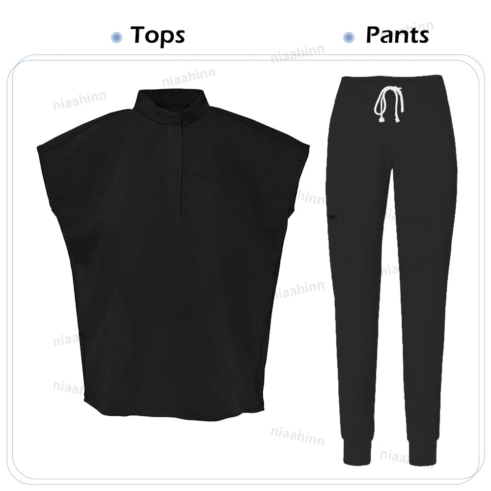 Custom Logo Scrub Beauty Spa Uniform Work Clothes Fashion Short Sleeved Top Nursing Articles Medical Accessories Scrub Nurse Set